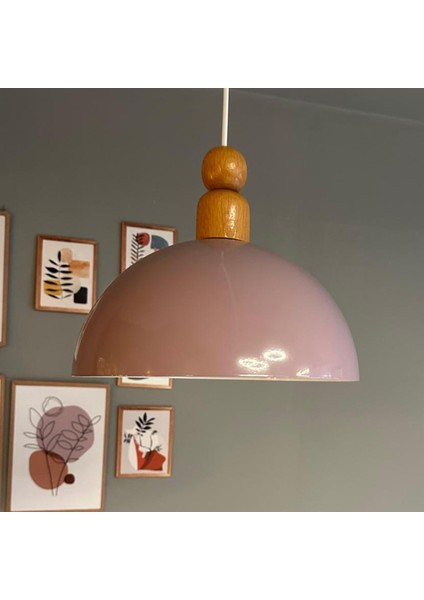 Yimpi Lila Kalın Ahşap Boncuk Başlık Avize Tekli Sarkıt Salon Dekoratif Aydınlatma Pastane