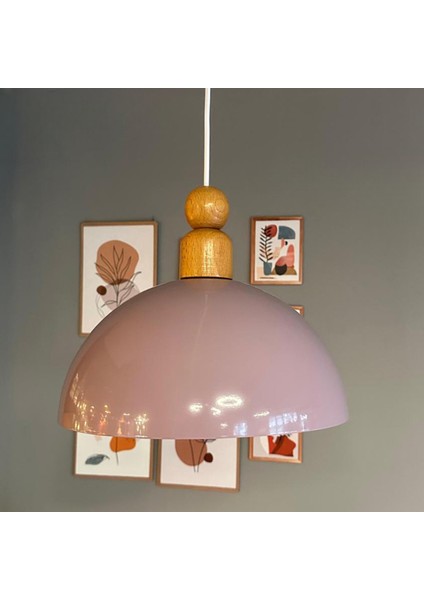 Yimpi Lila Kalın Ahşap Boncuk Başlık Avize Tekli Sarkıt Salon Dekoratif Aydınlatma Pastane