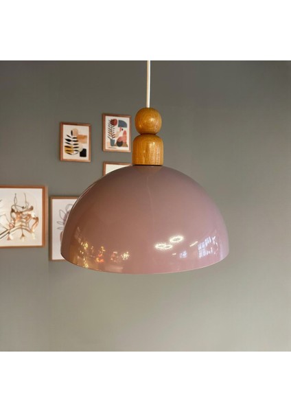 Yimpi Lila Kalın Ahşap Boncuk Başlık Avize Tekli Sarkıt Salon Dekoratif Aydınlatma Pastane