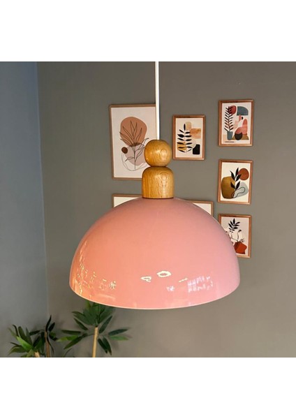Yimpi Pembe Kalın Ahşap Boncuk Başlık Avize Tekli Sarkıt Salon Dekoratif Aydınlatma Pastane fiyatları