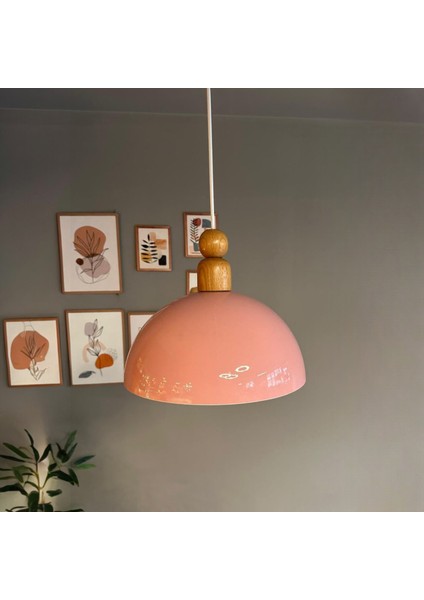 Yimpi Pembe Kalın Ahşap Boncuk Başlık Avize Tekli Sarkıt Salon Dekoratif Aydınlatma Pastane modelleri