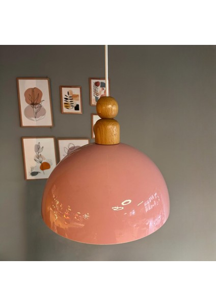 Yimpi Pembe Kalın Ahşap Boncuk Başlık Avize Tekli Sarkıt Salon Dekoratif Aydınlatma Pastane indirimleri