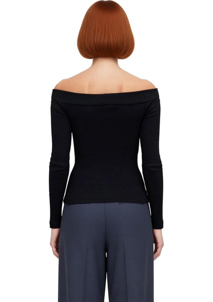 Kadın Uzun Kollu Carmen Yaka Gözlü Esnek Örme Üst Kaliteli Şık Rahat Modern Zarif Günlük modelleri