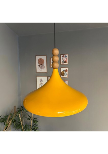 45 cm Çaplı Xl Sarı Ahşap Üç Boncuklu Avize Tekli Sarkıt Restoran Salon Mutfak Avizeleri modelleri