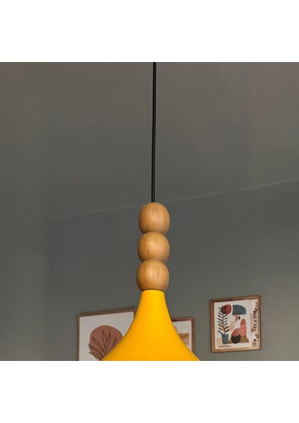 45 cm Çaplı Xl Sarı Ahşap Üç Boncuklu Avize Tekli Sarkıt Restoran Salon Mutfak Avizeleri fırsatları