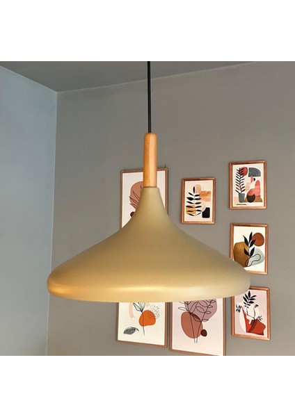 Bej Champion Ahşap Tekli Avize Sarkıt Salon Mutfak Cafe Butik Lamba Aydınlatma Avizeler