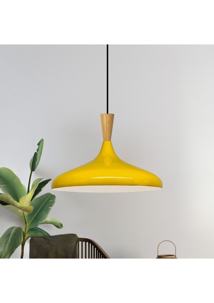 Açık Sarı Ahşap Huni Tekli Avize Sarkıt Salon Mutfak Cafe Butik Lamba Aydınlatma Avizeler