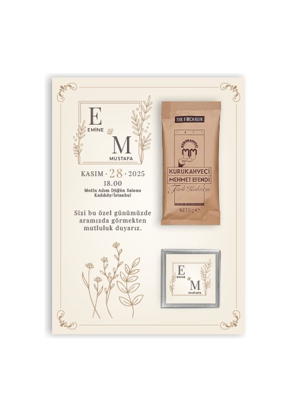 Düğün, Sünnet, Kına, Mevlüt, Nikah, Baby Shower, Söz, Nişan Hediye Hatıra Özelleştirilebilir Kahve Çikolata Kart Seti - 20 Adet