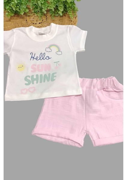 Kız Bebek Güneş Desenli 2'li Alt Üst Müslin Şortlu Takım Yazlık Ince %100 Pamuk fiyatları