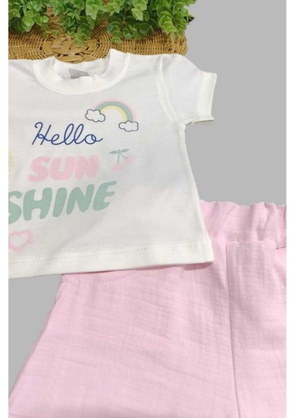 Kız Bebek Güneş Desenli 2'li Alt Üst Müslin Şortlu Takım Yazlık Ince %100 Pamuk modelleri