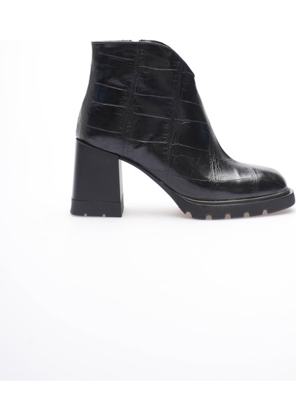 Kadın Deri Bot Kroko Kalın Topuklu Fermuarlı Siyah Orvella fiyatları