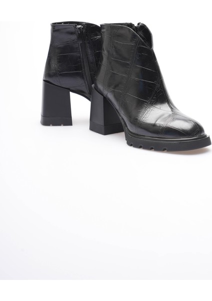 Kadın Deri Bot Kroko Kalın Topuklu Fermuarlı Siyah Orvella modelleri