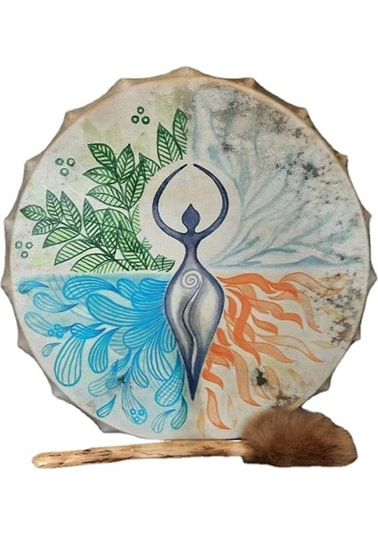 10 Inç Şaman Davul Davul Sopa, El Tasarlanmış Hayat Ağacı Davul Sibirya Davul, Vintage Perküsyon Enstrüman Manevi Müzik Sembolü