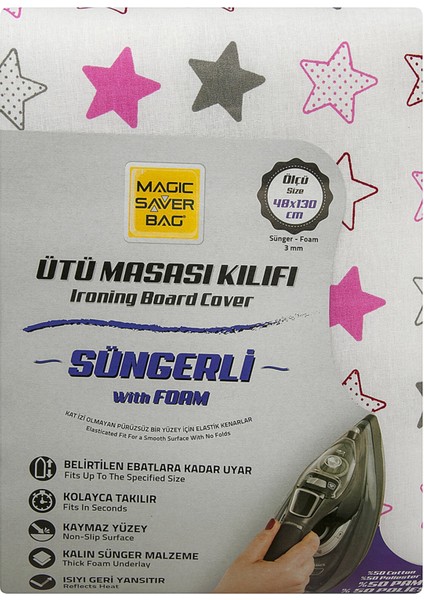 Saver Süngerli Ütü Masası Kılıfı 48X130 cm 2 Adet