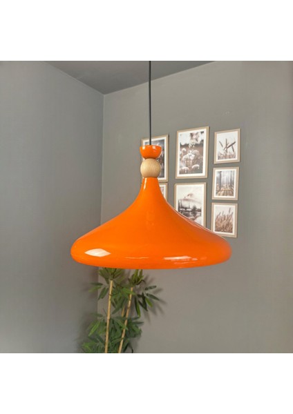 Parlak Turuncu Ahşap Şapka Tekli Avize Sarkıt Salon Mutfak Cafe Butik Lamba Aydınlatma Avizeler
