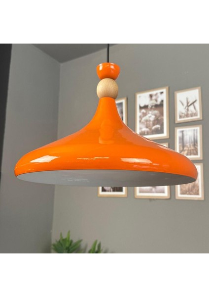 Parlak Turuncu Ahşap Şapka Tekli Avize Sarkıt Salon Mutfak Cafe Butik Lamba Aydınlatma Avizeler modelleri