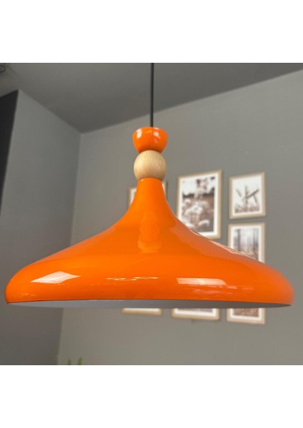 Parlak Turuncu Ahşap Şapka Tekli Avize Sarkıt Salon Mutfak Cafe Butik Lamba Aydınlatma Avizeler fırsatları