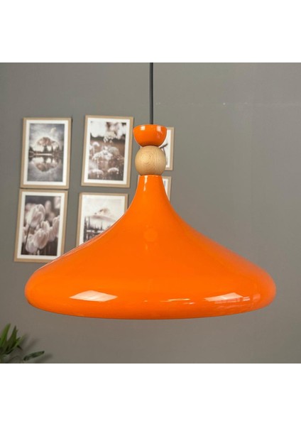Parlak Turuncu Ahşap Şapka Tekli Avize Sarkıt Salon Mutfak Cafe Butik Lamba Aydınlatma Avizeler indirimleri