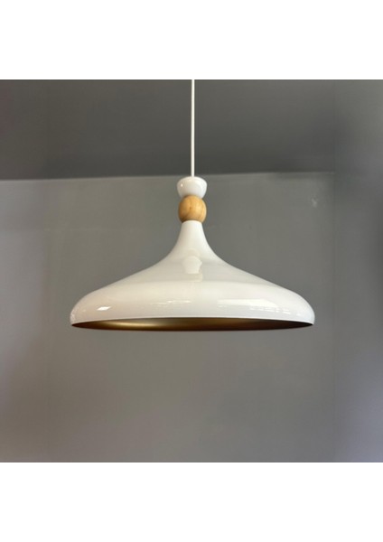 Champion Beyaz Ahşap Şapka Tekli Avize Sarkıt Salon Mutfak Cafe Butik Lamba Aydınlatma Avizeler