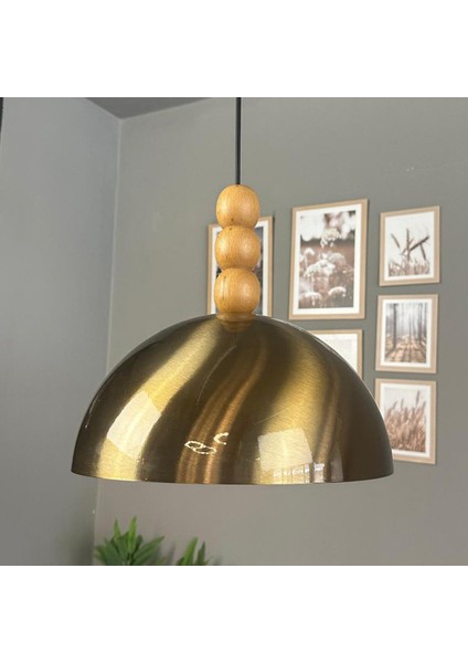 Yimpi Eskitme Avize Ahşap Üç Boncuk Tekli Sarkıt Salon Cafe Lamba Dekoratif Aydınlatma