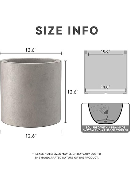 12.6 "dia Yuvarlak Beton Saksı, Modern Stil Büyük Silindirik Bitki Saksısı, Drenaj Deliği ve Iç Mekan Dış Mekan Veranda Için Kauçuk Tapa, Yıpranmış Beton fiyatları