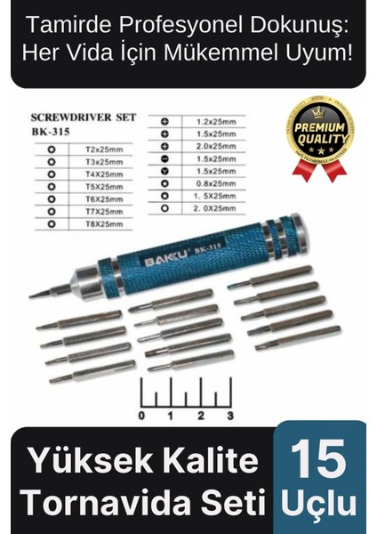 Profesyonel Seri Dayanıklı Yüksek Kalite Ergonomik Hassas Tamir Taşınabilir 15 Uçlu Tornavida Seti