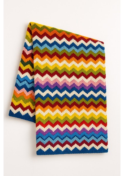 El Yapımı Renkli Zigzag Örgü Battaniye – Enerjik Desenli, Yumuşak ve Sıcacık fiyatları