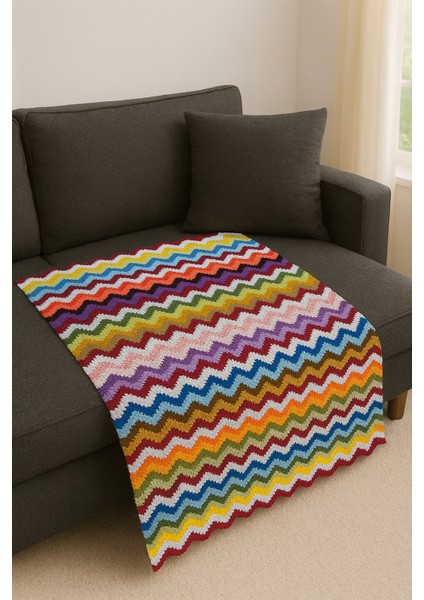 El Yapımı Renkli Zigzag Örgü Battaniye – Enerjik Desenli, Yumuşak ve Sıcacık modelleri