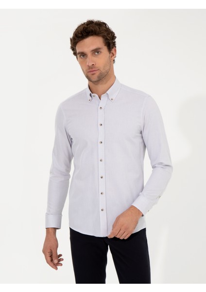 Erkek Bej Slim Fit Uzun Kollu Gömlek 50250841-VR011