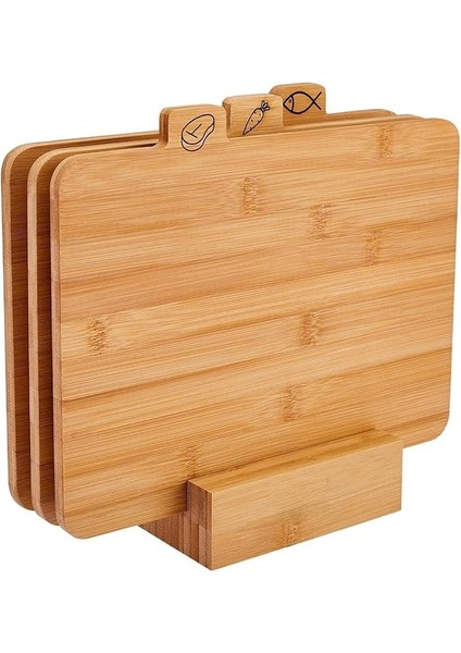 Home Standlı 3'lü Bambu Kesme Tahtası Seti – Hijyenik ve Dayanıklı Mutfak Kesim Panosu, Sebze ve Et Doğrama Için Ideal, Şık ve Fonksiyonel Tasarım