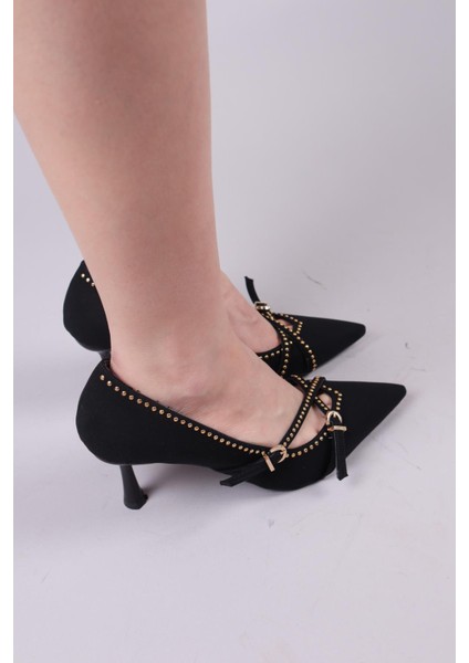 Glıy Gold Aksesuarlı Topuklu Ayakkabı Siyah