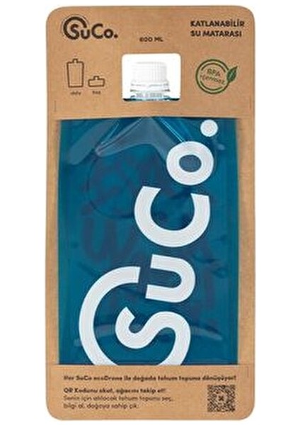 Aquatic Suco 2.0 Katlanabilir Matara 600 ml Hafif ve Dayanıklı Mavi Renk