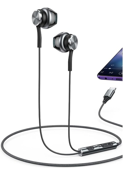 Yüksek Baslı Type-C Kablolu Kulaklık 1.2m (Mikrofonlu)