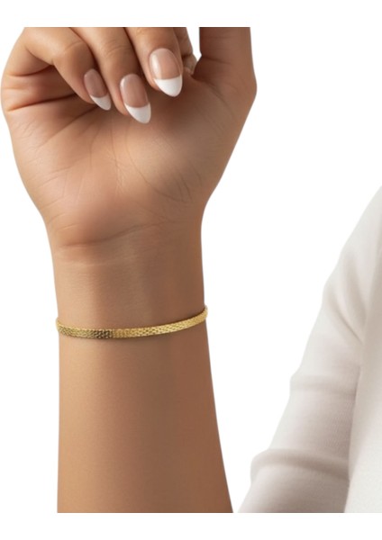 Çelik Pullu Bileklik | Gold Renk Pul Model Kadın Bilekliği | Zarif Çelik Takı modelleri