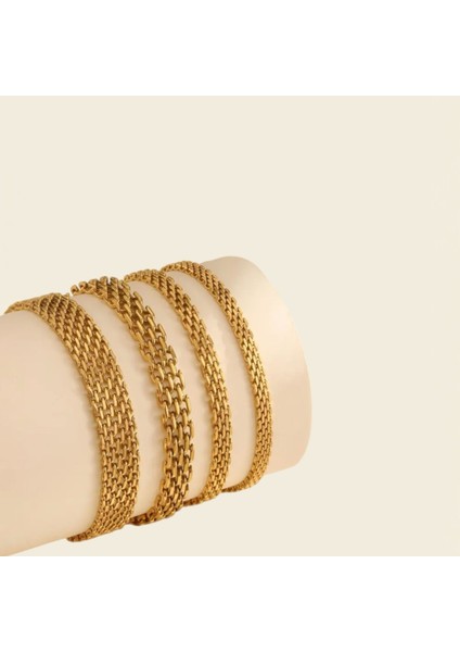 Çelik Pullu Bileklik | Gold Renk Pul Model Kadın Bilekliği | Zarif Çelik Takı indirimleri