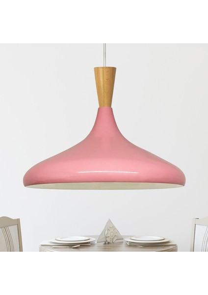 Pembe Ahşap Huni Tekli Avize Sarkıt Salon Mutfak Cafe Butik Lamba Aydınlatma Avizeler