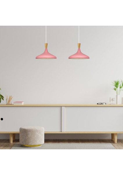 Pembe Ahşap Huni Tekli Avize Sarkıt Salon Mutfak Cafe Butik Lamba Aydınlatma Avizeler fiyatları