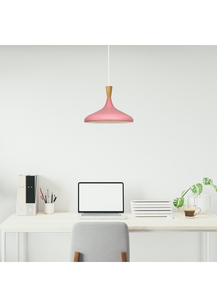 Pembe Ahşap Huni Tekli Avize Sarkıt Salon Mutfak Cafe Butik Lamba Aydınlatma Avizeler modelleri