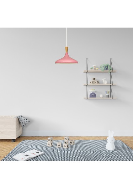 Pembe Ahşap Huni Tekli Avize Sarkıt Salon Mutfak Cafe Butik Lamba Aydınlatma Avizeler indirimleri