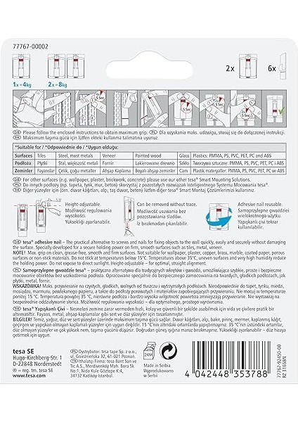 77767 – 00002 – 00 ÇIKARILABILIR Ayarlanabilir Kendinden Yapışkanlı Tırnak Fayans, Metal ve Düz Yüzeyler Için, Beyaz fiyatları