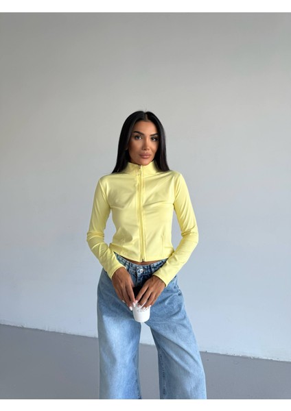 Dalgıç Kumaş Fermuarlı Parmak Geçirme Detaylı Slim-Dar Kalıp Sweatshirt