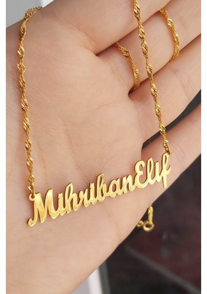 925 Ayar Gümüş 24 Ayar Kaplama Isimli Kolye