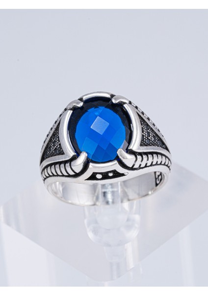 Doğal Safir Taşlı 925 Ayar Gümüş Erkek Yüzük –şıklık ve Asalet Bir Arada fiyatları