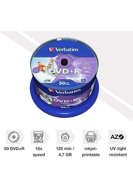 Dvd+R Wıde Inkjet Prıntable No Id 50PK Spındle 4.7gb 16X indirimleri