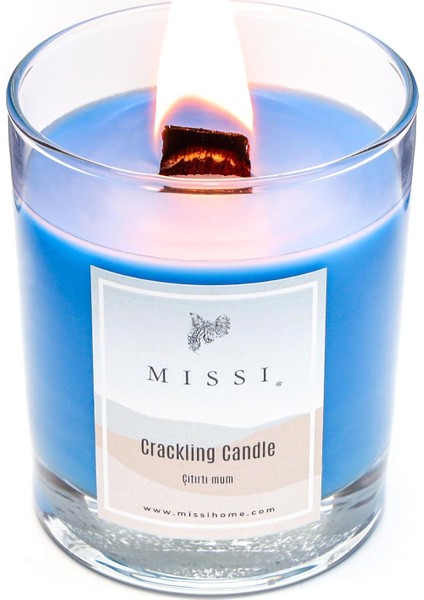 Fitilli Vanilya Sandal Kokulu Mavi Craklıng Vegan Mum (Çıtırtılı Mum)