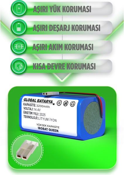 Irobat Queen Uyumlu Robot Süpürge Bataryası 14.4V 2600MAH Li-Ion Pil (Orijinal Kapasite) fiyatları