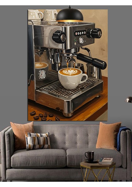 Espresso Makinesinin Detaylı Yakın Çekimi Dekoratif Kanvas - Mdf Ahşap Tablo