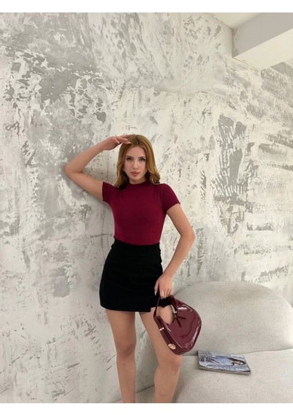 Kadın Kısa Kol Badi Bluz - Bordo fiyatları
