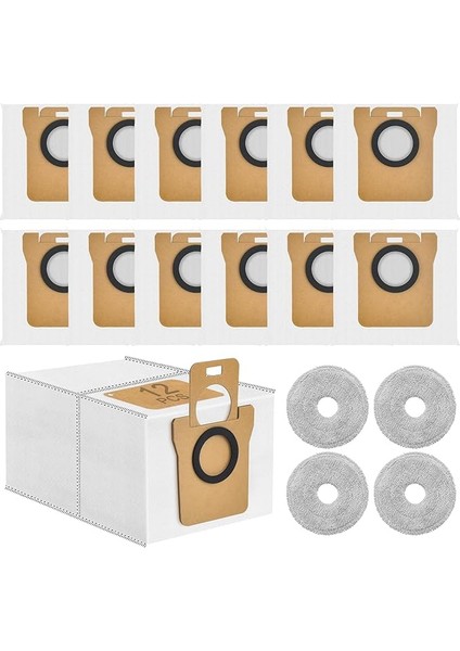 X20+ / X10+, Dreame L10S Ultra / L20 Ultra / L10 Ultra / L10 Ultra Elektrikli Süpürge Yedek Parçaları Aksesuarları Vakum Çantası Robot Yedek Toz Torbası 2,5 Litre Kit + 4 Paspas Bezi