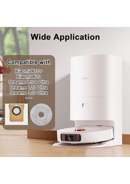 X20+ / X10+, Dreame L10S Ultra / L20 Ultra / L10 Ultra / L10 Ultra Elektrikli Süpürge Yedek Parçaları Aksesuarları Vakum Çantası Robot Yedek Toz Torbası 2,5 Litre Kit + 4 Paspas Bezi fiyatları